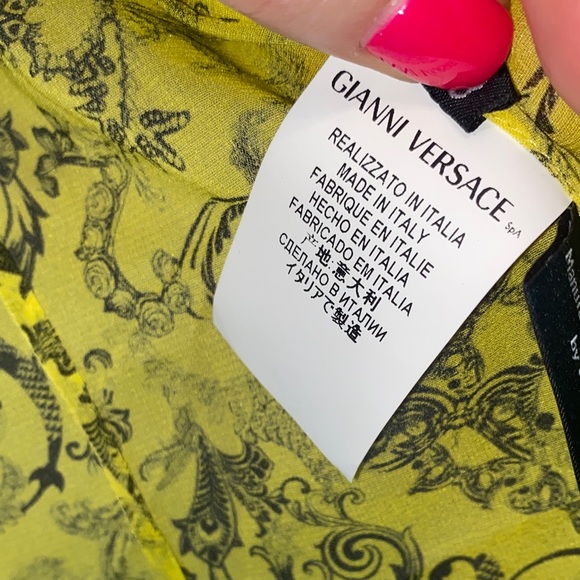Versace Neon Yellow and Black Patterned Blouse - Picture 9 of 16